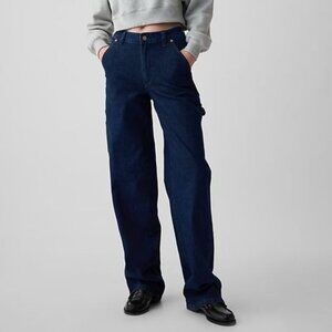 Gap 90's Loose Carpenter Mid Rise Dark Indigo Straight Leg Jeans 29 / 8 Tall